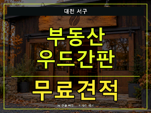 대전 서구 부동산 우드간판 무료견적 안내 썸네일 · AI 연출 배경