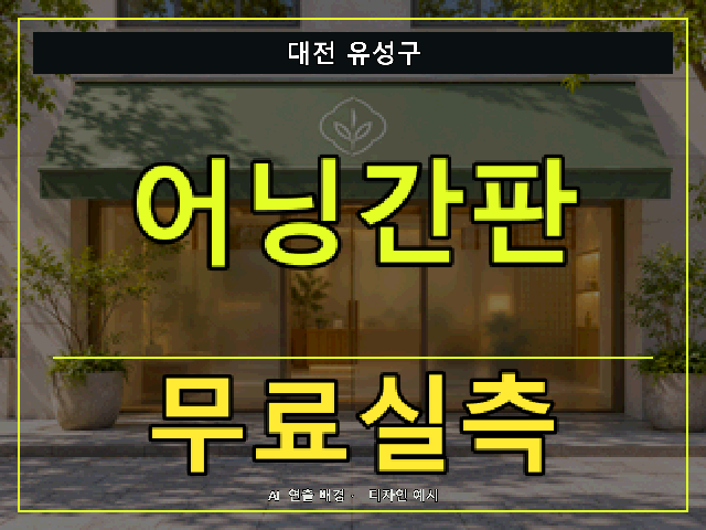 대전 유성구 어닝간판 무료실측 안내 썸네일 · AI 연출 배경