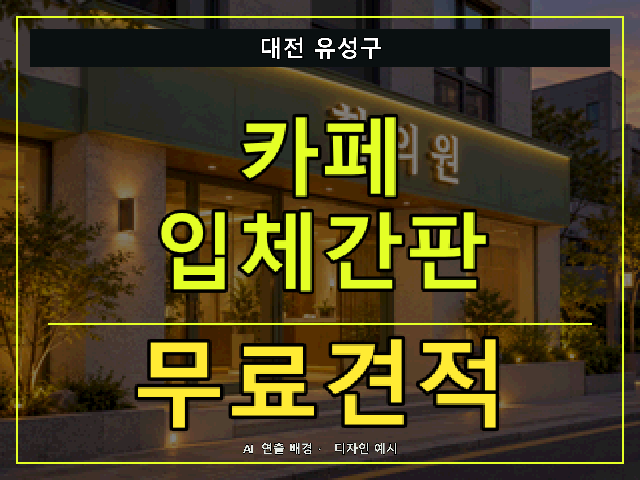 대전 유성구 카페 입체간판 무료견적 안내 썸네일 · AI 연출 배경