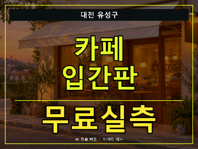 대전 유성구 카페 입간판 무료실측 안내 썸네일 · AI 연출 배경