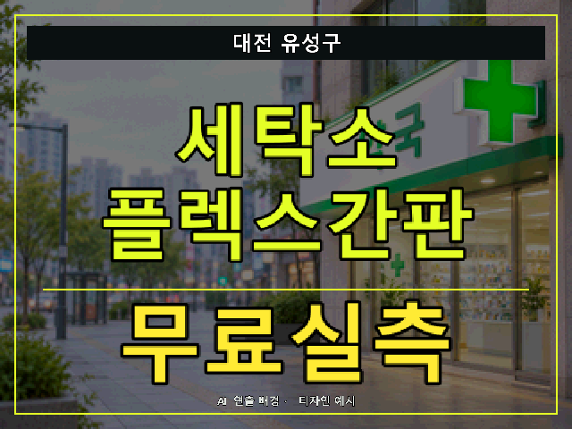 대전 유성구 세탁소 플렉스간판 무료실측 안내 썸네일 · AI 연출 배경