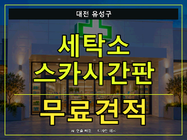 대전 유성구 세탁소 스카시간판 무료견적 안내 썸네일 · AI 연출 배경