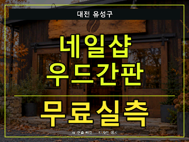 대전 유성구 네일샵 우드간판 무료실측 안내 썸네일 · AI 연출 배경