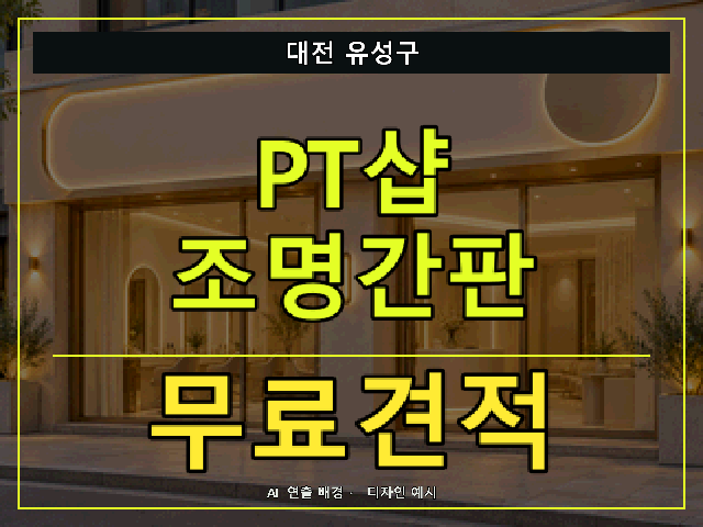 대전 유성구 PT샵 조명간판 무료견적 안내 썸네일 · AI 연출 배경
