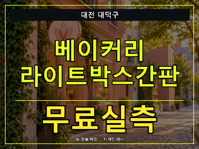 대전 대덕구 베이커리 라이트박스간판 무료실측 안내 썸네일 · AI 연출 배경