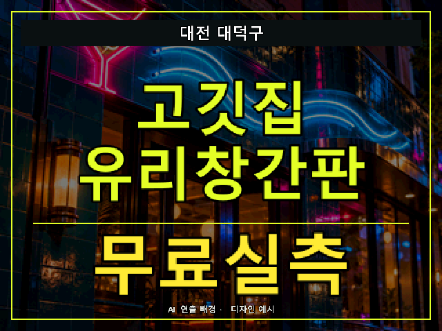 대전 대덕구 고깃집 유리창간판 무료실측 안내 썸네일 · AI 연출 배경