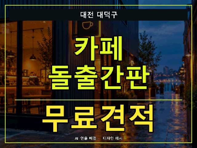 대전 대덕구 카페 돌출간판 무료견적 안내 썸네일 · AI 연출 배경