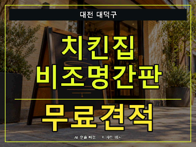 대전 대덕구 치킨집 비조명간판 무료견적 안내 썸네일 · AI 연출 배경