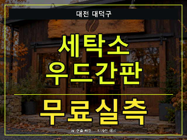 대전 대덕구 세탁소 우드간판 무료실측 안내 썸네일 · AI 연출 배경