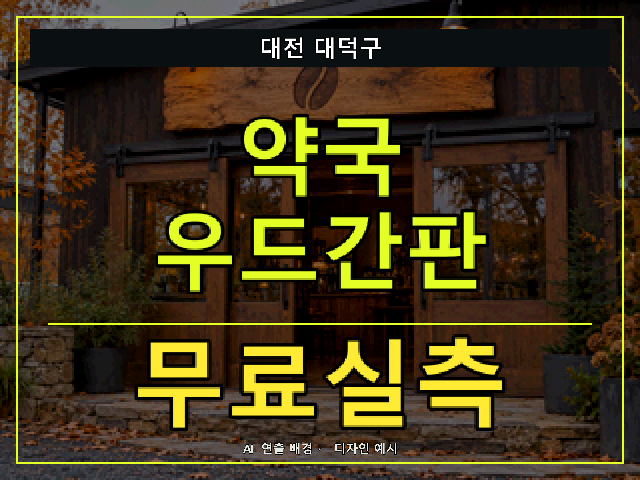 대전 대덕구 약국 우드간판 무료실측 안내 썸네일 · AI 연출 배경