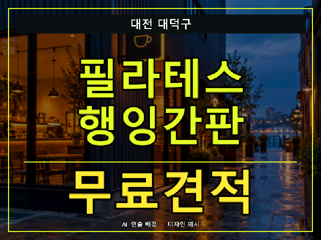 대전 대덕구 필라테스 행잉간판 무료견적 안내 썸네일 · AI 연출 배경