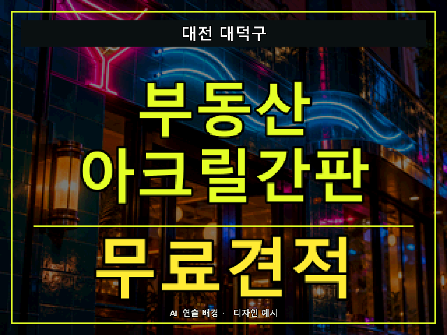 대전 대덕구 부동산 아크릴간판 무료견적 안내 썸네일 · AI 연출 배경