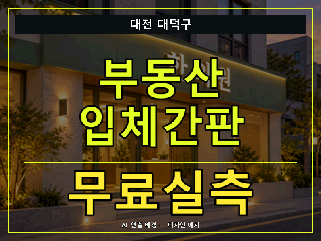 대전 대덕구 부동산 입체간판 무료실측 안내 썸네일 · AI 연출 배경