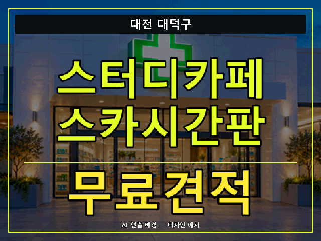 대전 대덕구 스터디카페 스카시간판 무료견적 안내 썸네일 · AI 연출 배경