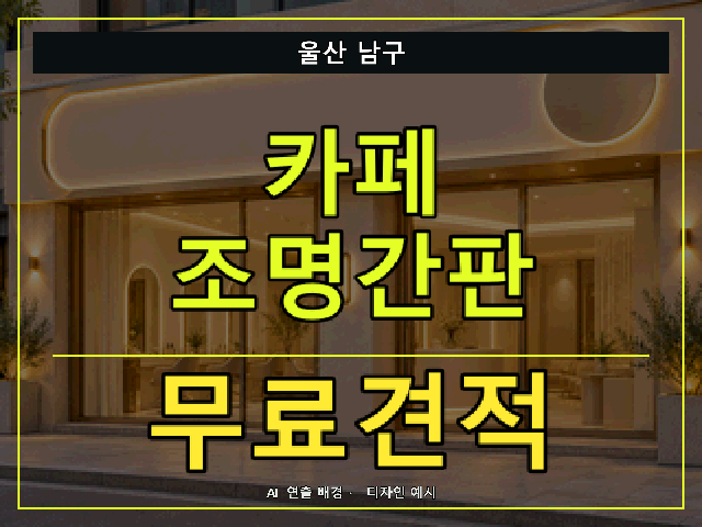 울산 남구 카페 조명간판 무료견적 안내 썸네일 · AI 연출 배경
