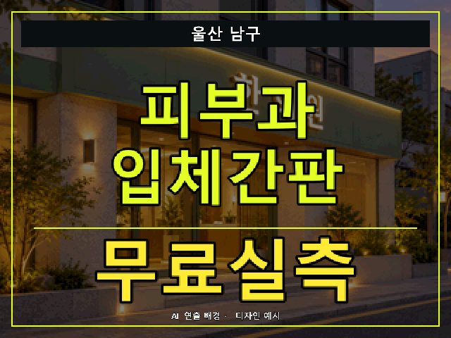 울산 남구 피부과 입체간판 무료실측 안내 썸네일 · AI 연출 배경