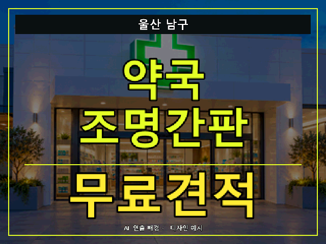울산 남구 약국 조명간판 무료견적 안내 썸네일 · AI 연출 배경