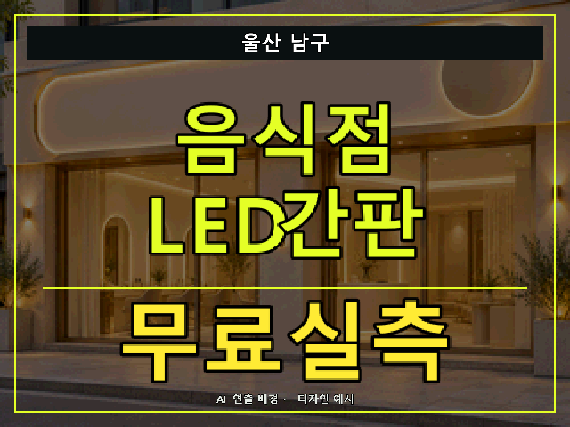 울산 남구 음식점 LED간판 무료실측 안내 썸네일 · AI 연출 배경