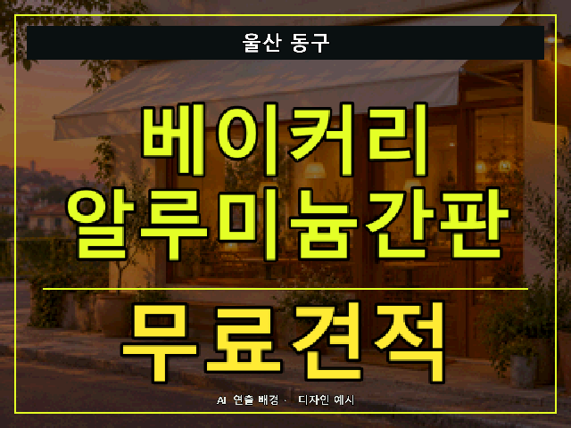 울산 동구 베이커리 알루미늄간판 무료견적 안내 썸네일 · AI 연출 배경