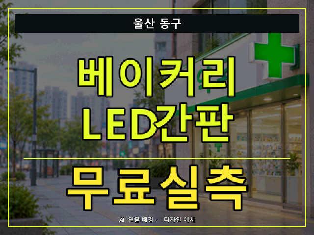 울산 동구 베이커리 LED간판 무료실측 안내 썸네일 · AI 연출 배경