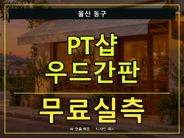 울산 동구 PT샵 우드간판 무료실측 안내 썸네일 · AI 연출 배경