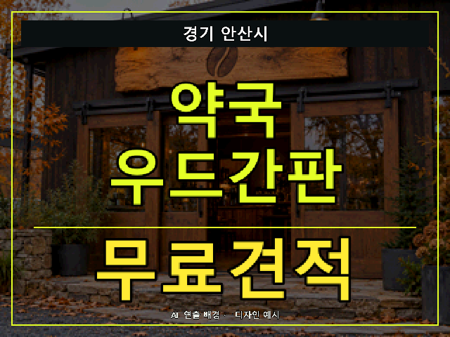경기 안산시 약국 우드간판 무료견적 안내 썸네일 · AI 연출 배경