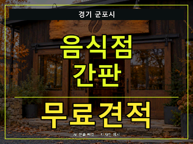경기 군포시 음식점 간판 무료견적 안내 썸네일 · AI 연출 배경