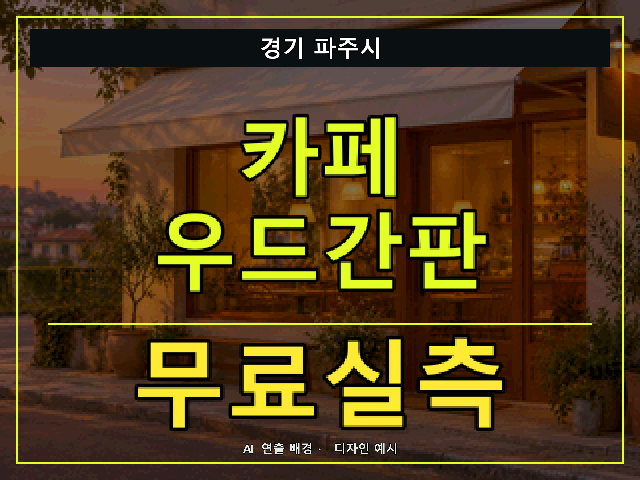경기 파주시 카페 우드간판 무료실측 안내 썸네일 · AI 연출 배경