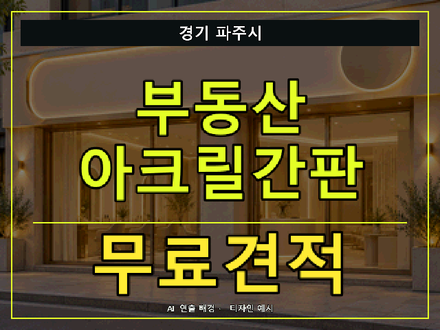 경기 파주시 부동산 아크릴간판 무료견적 안내 썸네일 · AI 연출 배경