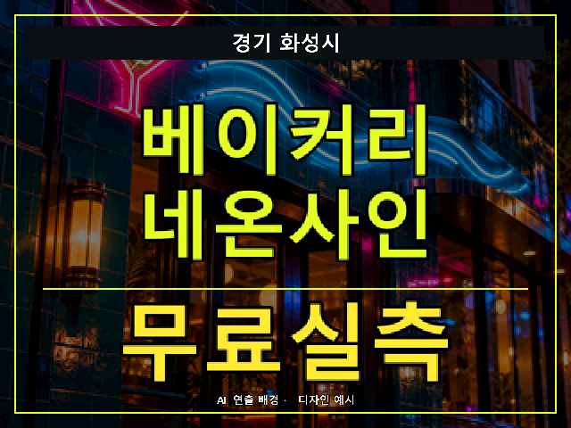경기 화성시 베이커리 네온사인 무료실측 안내 썸네일 · AI 연출 배경
