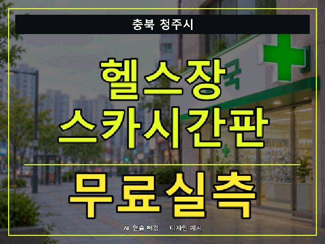 충북 청주시 헬스장 스카시간판 무료실측 안내 썸네일 · AI 연출 배경
