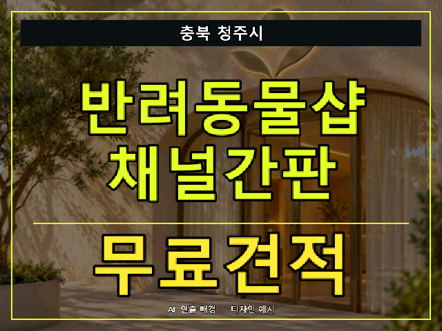 충북 청주시 반려동물샵 채널간판 무료견적 안내 썸네일 · AI 연출 배경