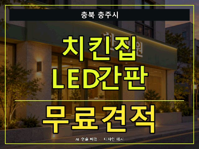 충북 충주시 치킨집 LED간판 무료견적 안내 썸네일 · AI 연출 배경