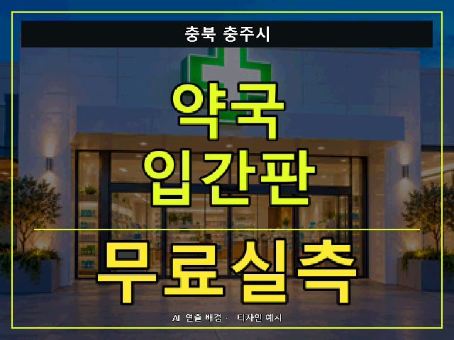 충북 충주시 약국 입간판 무료실측 안내 썸네일 · AI 연출 배경