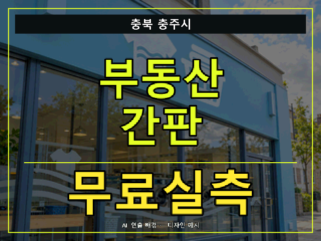 충북 충주시 부동산 간판 무료실측 안내 썸네일 · AI 연출 배경