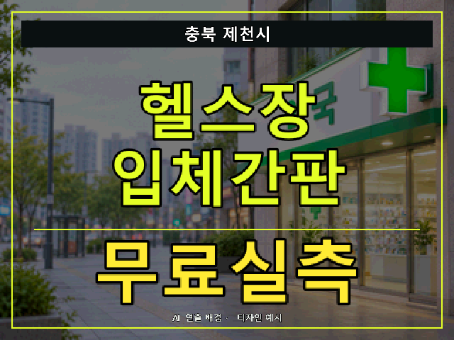 충북 제천시 헬스장 입체간판 무료실측 안내 썸네일 · AI 연출 배경