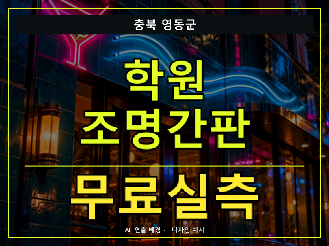 충북 영동군 학원 조명간판 무료실측 안내 썸네일 · AI 연출 배경