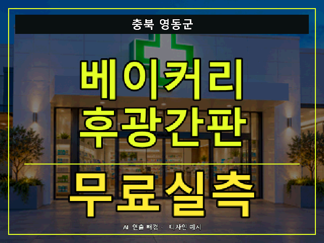 충북 영동군 베이커리 후광간판 무료실측 안내 썸네일 · AI 연출 배경