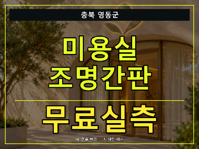 충북 영동군 미용실 조명간판 무료실측 안내 썸네일 · AI 연출 배경