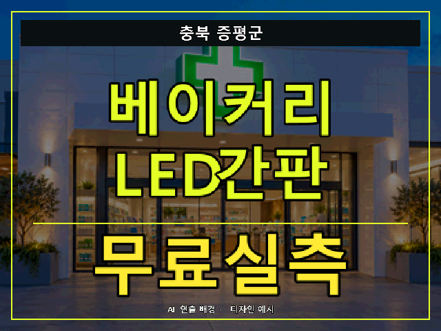 충북 증평군 베이커리 LED간판 무료실측 안내 썸네일 · AI 연출 배경