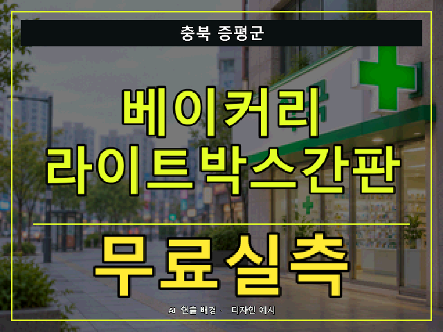 충북 증평군 베이커리 라이트박스간판 무료실측 안내 썸네일 · AI 연출 배경