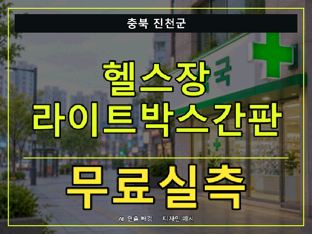 충북 진천군 헬스장 라이트박스간판 무료실측 안내 썸네일 · AI 연출 배경
