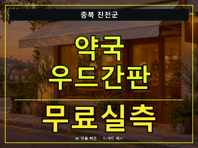 충북 진천군 약국 우드간판 무료실측 안내 썸네일 · AI 연출 배경