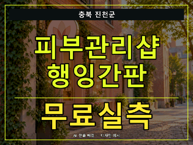 충북 진천군 피부관리샵 행잉간판 무료실측 안내 썸네일 · AI 연출 배경