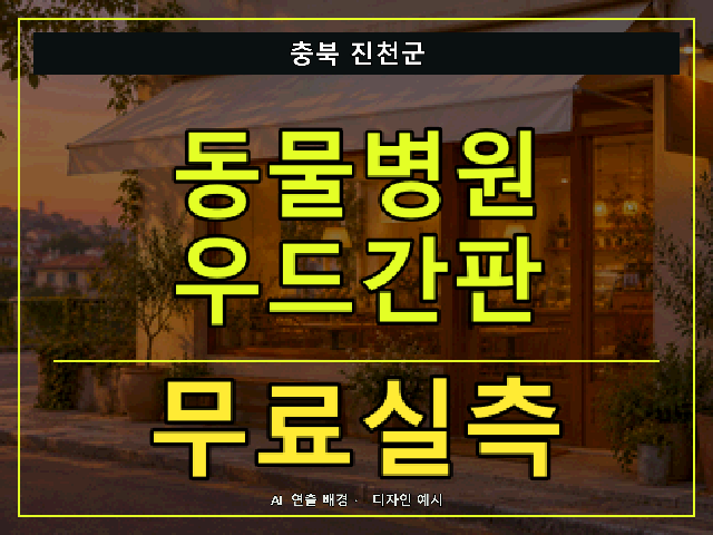 충북 진천군 동물병원 우드간판 무료실측 안내 썸네일 · AI 연출 배경