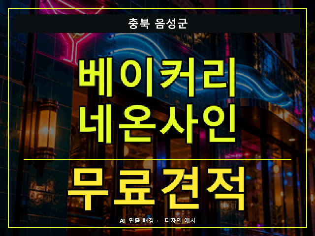 충북 음성군 베이커리 네온사인 무료견적 안내 썸네일 · AI 연출 배경