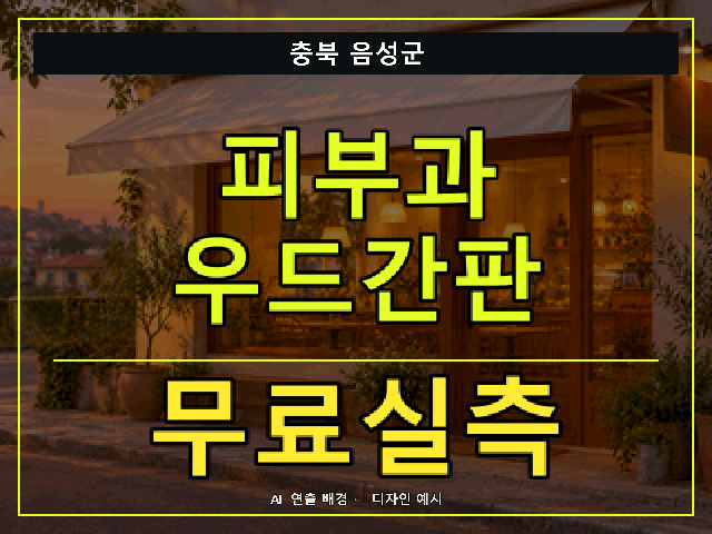 충북 음성군 피부과 우드간판 무료실측 안내 썸네일 · AI 연출 배경