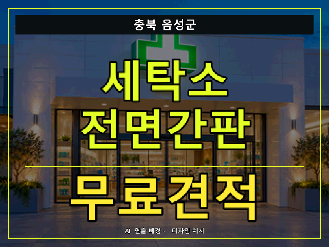 충북 음성군 세탁소 전면간판 무료견적 안내 썸네일 · AI 연출 배경