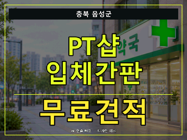 충북 음성군 PT샵 입체간판 무료견적 안내 썸네일 · AI 연출 배경