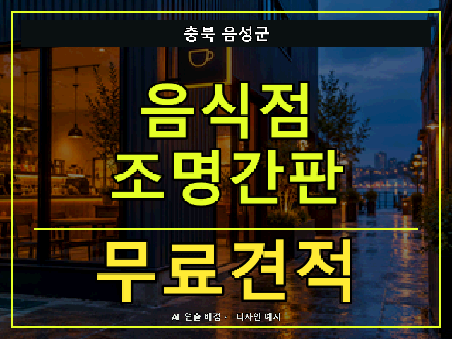 충북 음성군 음식점 조명간판 무료견적 안내 썸네일 · AI 연출 배경